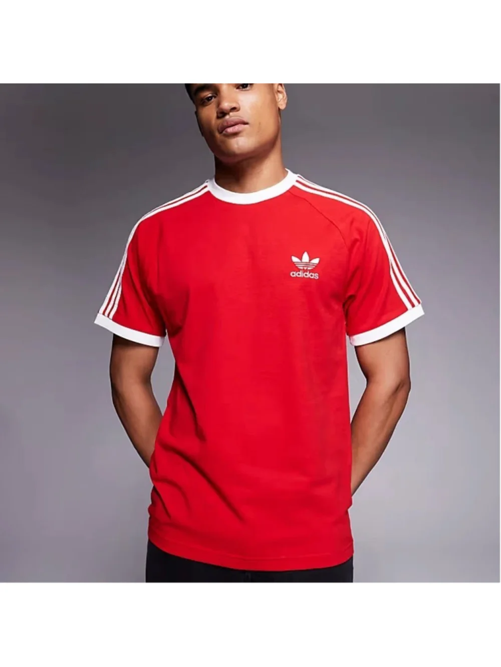 adidas Originals Men's 3-Stripes Trefoil Short Sleeve Tee Red Size Large IA4852